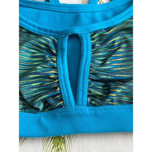 Prana Womens Medium Strappy Sports Bra Blue & Green Striped Stretchy Fitness - Picture 2 of 6